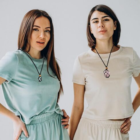 6 PCS Crystals Necklace Holders, Necklace Cord Empty Stone Holder Adjustable Braided Cord Cage Quartz Crystal Stone Cords for DIY Jewelry Making (Black & Beige) in Kuwait