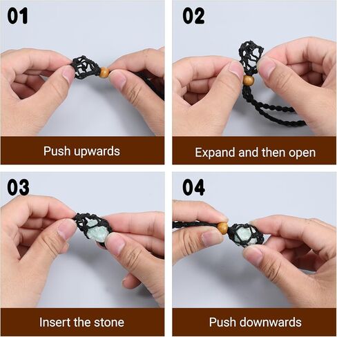 6 PCS Crystals Necklace Holders, Necklace Cord Empty Stone Holder Adjustable Braided Cord Cage Quartz Crystal Stone Cords for DIY Jewelry Making (Black & Beige) in Kuwait