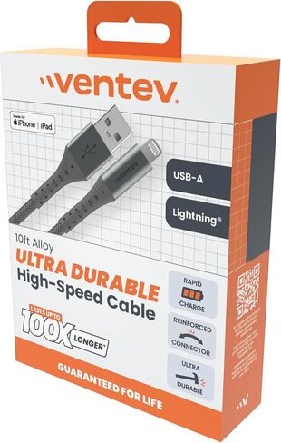 كابل Ventev مسطح USB C إلى Apple Lightning عالي السرعة خالٍ من التشابك بطول 6 أقدام in Kuwait