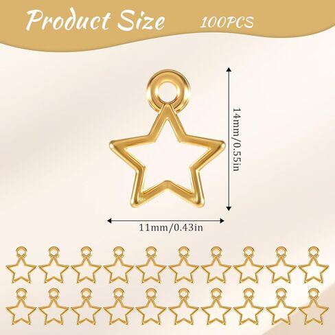 100PCS Gold Star Charms Mini Metal Hollow Star Beads Small Pentagram Dangle Pendants Bulk for DIY Jewelry Making Necklace Bracelet Earring Keychain Christmas Decoration in Kuwait