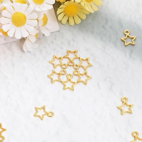100PCS Gold Star Charms Mini Metal Hollow Star Beads Small Pentagram Dangle Pendants Bulk for DIY Jewelry Making Necklace Bracelet Earring Keychain Christmas Decoration in Kuwait