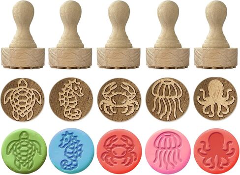 OLYCRAFT 5PCS 5 أنماط الحيوان موضوع طوابع طين خشبية 1.7x1.1 بوصة ختم الخشب مع مقبض مقبض الخشب أدوات الفخار أختام ختم صغير صغير لصنع بطاقات الطين وسكر القصاصات in Saudi Arabia