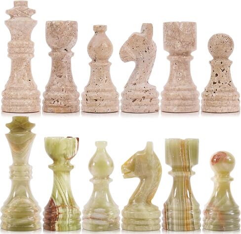 Marble Chess Pieces 3.5 Inch Travertine and Oceanic Stone Figures for Adults and Family, Classic Board Games Accessories for Draughts and Travel Strategy Play in Saudi Arabia