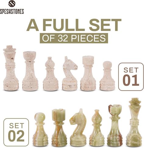 Marble Chess Pieces 3.5 Inch Travertine and Oceanic Stone Figures for Adults and Family, Classic Board Games Accessories for Draughts and Travel Strategy Play in Saudi Arabia