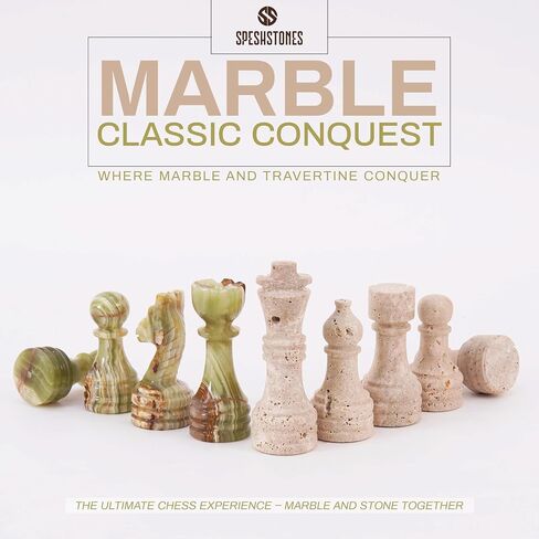 Marble Chess Pieces 3.5 Inch Travertine and Oceanic Stone Figures for Adults and Family, Classic Board Games Accessories for Draughts and Travel Strategy Play in Saudi Arabia