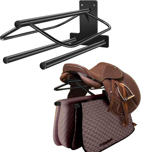 2 Park Saddle Rack,Wall Mounted Saddle Rack Stand with Pad Bar,Heavy Duty Saddle Stand for English Western Saddles Horses Blanket in Kuwait