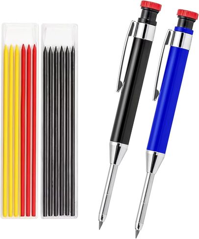أقلام النجارين من Greywolf 2-Pack ، أقلام الرصاص النجارين الشاقين مع 14 عبوات ، علامات قلم رصاص تلقائي عميقة من الثقب العميق مع المبدع المدمج للنجارين ، المهندسين المعماريين (الأسود ، الأحمر) in Kuwait