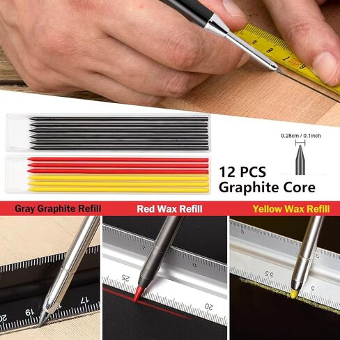 أقلام النجارين من Greywolf 2-Pack ، أقلام الرصاص النجارين الشاقين مع 14 عبوات ، علامات قلم رصاص تلقائي عميقة من الثقب العميق مع المبدع المدمج للنجارين ، المهندسين المعماريين (الأسود ، الأحمر) in Kuwait