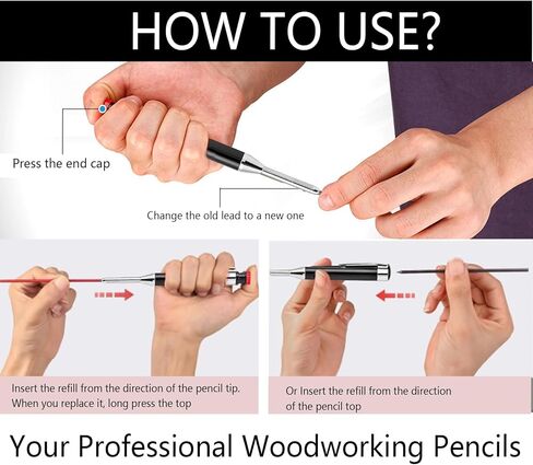 أقلام النجارين من Greywolf 2-Pack ، أقلام الرصاص النجارين الشاقين مع 14 عبوات ، علامات قلم رصاص تلقائي عميقة من الثقب العميق مع المبدع المدمج للنجارين ، المهندسين المعماريين (الأسود ، الأحمر) in Kuwait