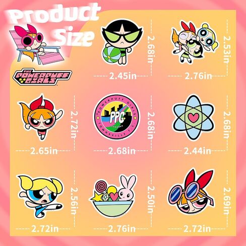ملصقات PowerPuff Girls للأطفال - 50 بكسل ملصقات زجاجة ماء لطيفة للفتيات ، وشارات الفينيل المقاومة للماء للكمبيوتر المحمول ، والأمتعة ، ولوحة التزلج ، وحالة الهاتف ، وفضل حفلات الأطفال ، والهدايا للفتيات والشباب in Kuwait
