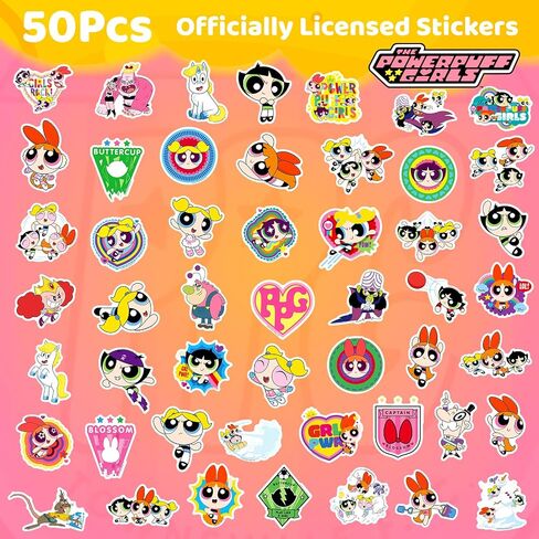 ملصقات PowerPuff Girls للأطفال - 50 بكسل ملصقات زجاجة ماء لطيفة للفتيات ، وشارات الفينيل المقاومة للماء للكمبيوتر المحمول ، والأمتعة ، ولوحة التزلج ، وحالة الهاتف ، وفضل حفلات الأطفال ، والهدايا للفتيات والشباب in Kuwait