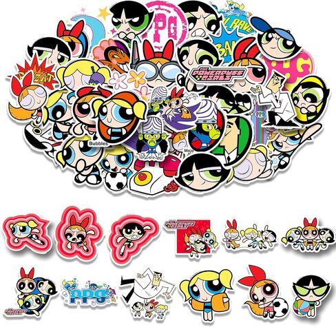 ملصقات PowerPuff Girls للأطفال - 50 بكسل ملصقات زجاجة ماء لطيفة للفتيات ، وشارات الفينيل المقاومة للماء للكمبيوتر المحمول ، والأمتعة ، ولوحة التزلج ، وحالة الهاتف ، وفضل حفلات الأطفال ، والهدايا للفتيات والشباب in Kuwait