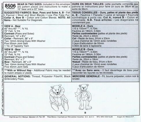 OOP McCall's Craft Pattern 8506. 15" & 22" Stuffed Jointed Bears in Saudi Arabia