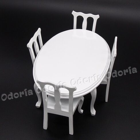 Odoria 1:12 Miniature Round Table and 4 Dining Chairs Dollhouse Kitchen Furniture Accessories in Saudi Arabia