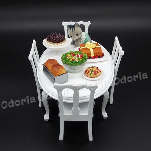 Odoria 1:12 Miniature Round Table and 4 Dining Chairs Dollhouse Kitchen Furniture Accessories in Saudi Arabia
