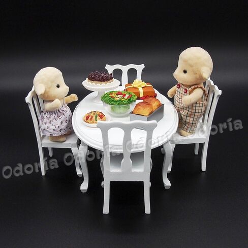 Odoria 1:12 Miniature Round Table and 4 Dining Chairs Dollhouse Kitchen Furniture Accessories in Saudi Arabia