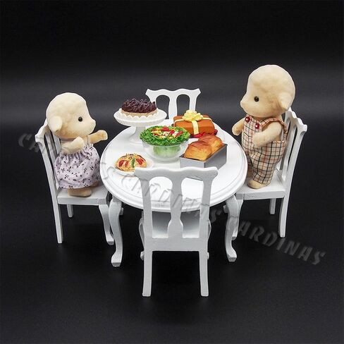 Odoria 1:12 Miniature Round Table and 4 Dining Chairs Dollhouse Kitchen Furniture Accessories in Saudi Arabia