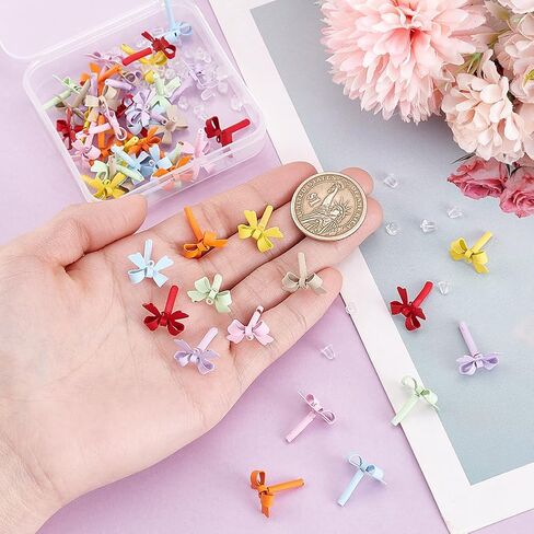 ph pandahall 48pcs stud arics arrings bow bow arring arring posts bow ropring septends with loop for diy cute bowknot jews in Saudi Arabia