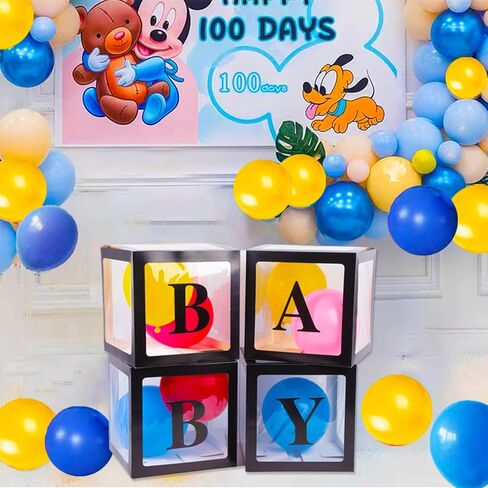 CJT Baby Boxes with Letters for Baby Shower,Clear Baby Shower Decorations Block Boxes,Transparent Balloon Box Backdrop for Birthday Party,4PCS(Black) in Saudi Arabia