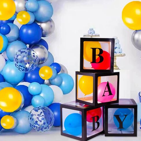 CJT Baby Boxes with Letters for Baby Shower,Clear Baby Shower Decorations Block Boxes,Transparent Balloon Box Backdrop for Birthday Party,4PCS(Black) in Saudi Arabia