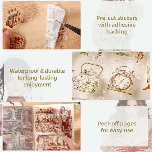 Snycler Sticker Book -20 Sheets Character Scenery PET Stickers for Scrapbooking, Junk Journaling, Ephemera, and Decorative Crafts-Reading time in Kuwait