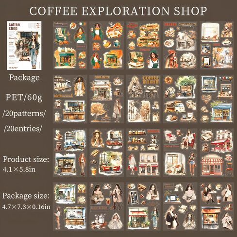 Snycler Sticker Book -20 Sheets Character Scenery PET Stickers for Scrapbooking, Junk Journaling, Ephemera, and Decorative Crafts-Reading time in Kuwait