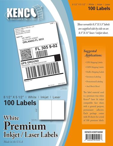 ملصقات Kenco Premium White Address Shipping UPC Laser/Inkjet مصنوعة في الولايات المتحدة الأمريكية (4 بوصة × 6 بوصة 200 ملصق) in Saudi Arabia