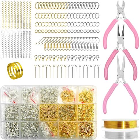 Yauhar 11666pcs Make Jewelry Make Supplies Kit تحتوي على نتائج الفضة والذهبية ، ومشابك مخلب جراد البحر ، وسلسلة موسع القلادة ، وأسلاك الديكور ، وخلايا المجوهرات لـ DIY والإصلاح in Kuwait