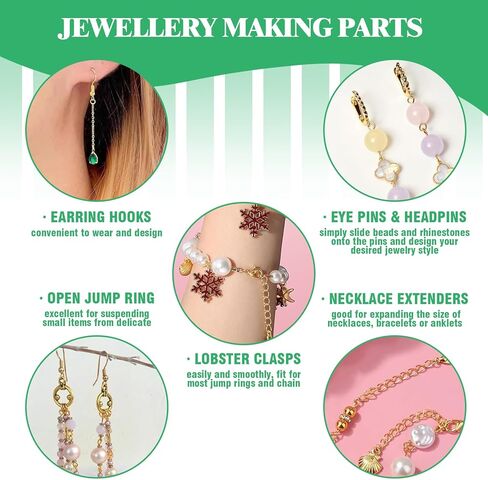 Yauhar 11666pcs Make Jewelry Make Supplies Kit تحتوي على نتائج الفضة والذهبية ، ومشابك مخلب جراد البحر ، وسلسلة موسع القلادة ، وأسلاك الديكور ، وخلايا المجوهرات لـ DIY والإصلاح in Kuwait