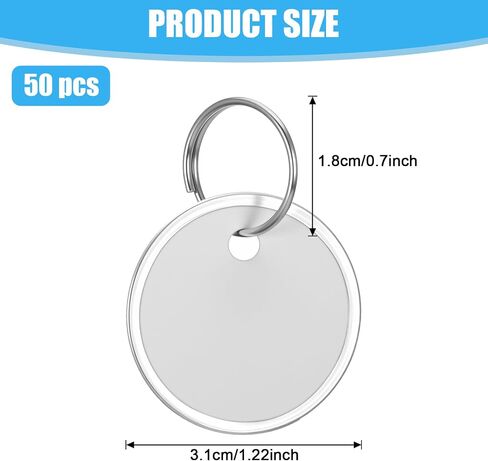 50 PCS Metal Key Label علامات مع حلقة - 1.57 بوصة حول الورق مفتاح العلامات علامات مفتاح قابلة للكتابة على الوجهين in Saudi Arabia