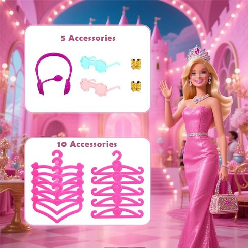 35 PCS Doll Accessory مجموعة دمى أزياء 11.5 بوصة: 5 تيجان عامة ، 5 قلادات ، 10 شماعات ، 5 أزواج أحذية ، 5 أكياس ، نظارات 2 أزواج ، 2 أساور ، 1 زوج من الدفاعات دمية. in Kuwait