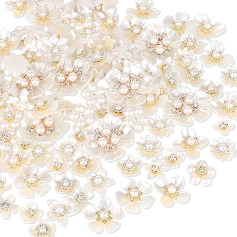 150pcs أزرار لؤلؤة راينستون ، 15 أنماط زخرفية زخرفة زهرة زهرة زهرة فو فو أزرار لؤلؤة للحرف اليدوية صنع مجوهرات الزفاف أكياس أكياس أحذية in Kuwait