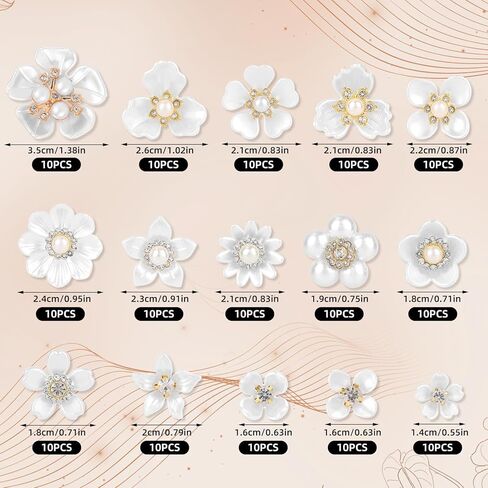 150pcs أزرار لؤلؤة راينستون ، 15 أنماط زخرفية زخرفة زهرة زهرة زهرة فو فو أزرار لؤلؤة للحرف اليدوية صنع مجوهرات الزفاف أكياس أكياس أحذية in Kuwait