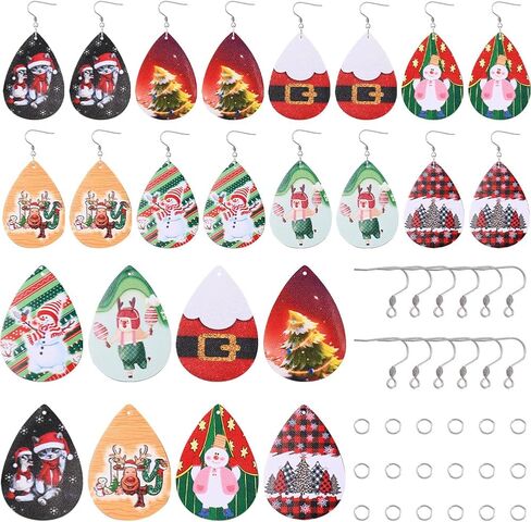 SUNNYCLUE 1 Box 8 Pairs Christmas Leather Earring Kit Winter Xmas Tree Charm Christmas Tree Charms Santa Claus Reindeer Snowman Charm for Jewelry Making Kits Adult DIY Dangle Earrings Supplies in Saudi Arabia