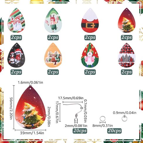 SUNNYCLUE 1 Box 8 Pairs Christmas Leather Earring Kit Winter Xmas Tree Charm Christmas Tree Charms Santa Claus Reindeer Snowman Charm for Jewelry Making Kits Adult DIY Dangle Earrings Supplies in Saudi Arabia
