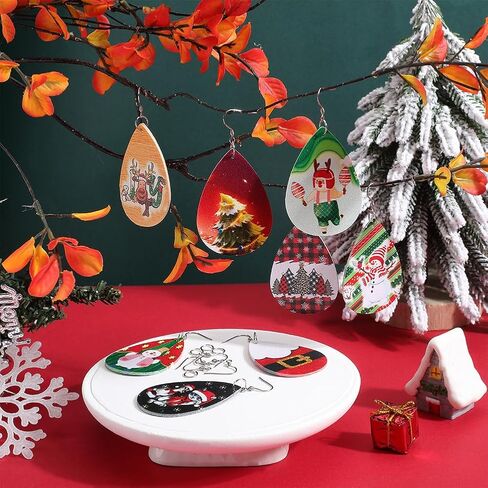 SUNNYCLUE 1 Box 8 Pairs Christmas Leather Earring Kit Winter Xmas Tree Charm Christmas Tree Charms Santa Claus Reindeer Snowman Charm for Jewelry Making Kits Adult DIY Dangle Earrings Supplies in Saudi Arabia
