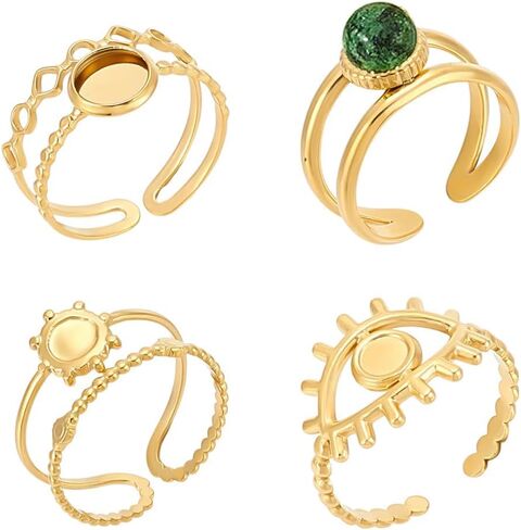 UNICRAFTALE 4Pcs Open Cuff Ring Blank Pad Ring 4 Styles 14k Gold Plated Bezel Cup Rings Stainless Steel Finger Rings Base Ring Round Base Bezel Tray for Rings Jewelry Making in Saudi Arabia