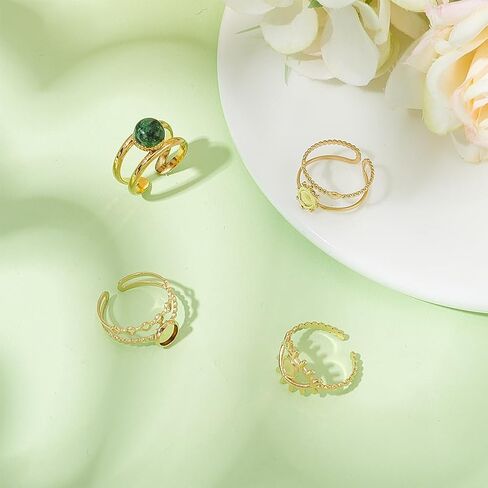 UNICRAFTALE 4Pcs Open Cuff Ring Blank Pad Ring 4 Styles 14k Gold Plated Bezel Cup Rings Stainless Steel Finger Rings Base Ring Round Base Bezel Tray for Rings Jewelry Making in Saudi Arabia