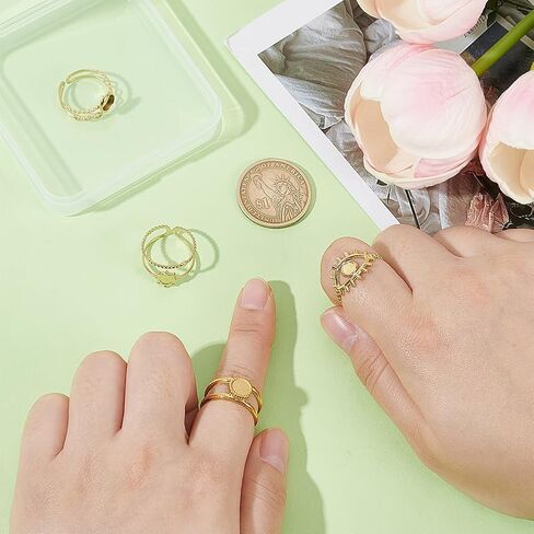 UNICRAFTALE 4Pcs Open Cuff Ring Blank Pad Ring 4 Styles 14k Gold Plated Bezel Cup Rings Stainless Steel Finger Rings Base Ring Round Base Bezel Tray for Rings Jewelry Making in Saudi Arabia