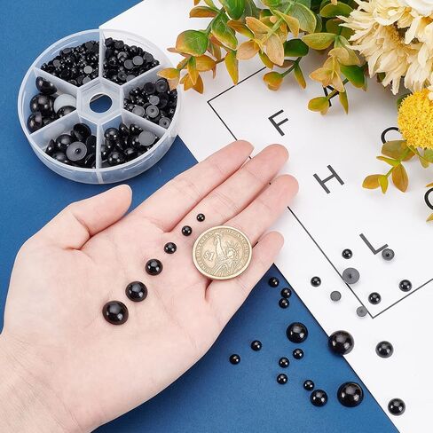 PH Pandahall Black Flat Flat Engleds ، 690pcs نصف جولة حبات اللؤلؤ 6 أحجام لؤلؤة كابوشون فو ، حبات لؤلؤة لؤلؤة ل DIY علبة الزفاف ، in Saudi Arabia