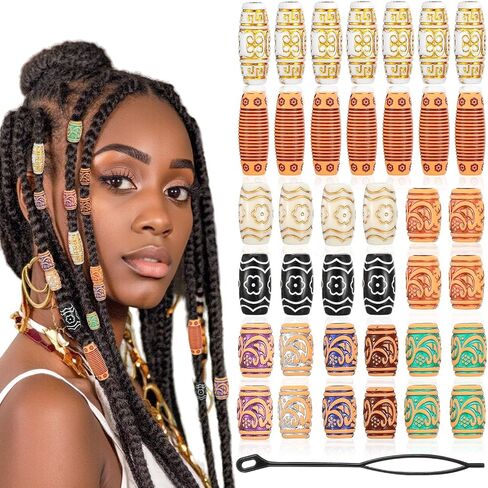 38Pcs Wooden Hair Beads for Braids and Dreadlocks, Loc Jewelry Bead for Black Women and Men, Multi Shape Beads for Necklace Bracelet Hair DIY Craft Handmade Decoration Dreadlock Accessories in Saudi Arabia