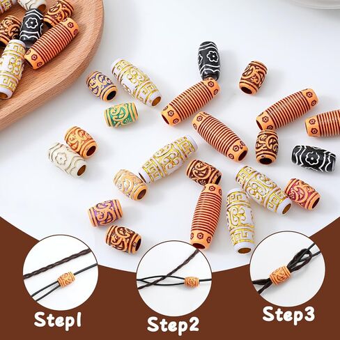 38Pcs Wooden Hair Beads for Braids and Dreadlocks, Loc Jewelry Bead for Black Women and Men, Multi Shape Beads for Necklace Bracelet Hair DIY Craft Handmade Decoration Dreadlock Accessories in Saudi Arabia