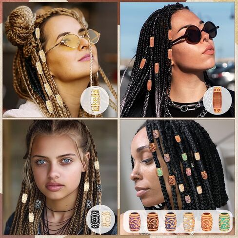 38Pcs Wooden Hair Beads for Braids and Dreadlocks, Loc Jewelry Bead for Black Women and Men, Multi Shape Beads for Necklace Bracelet Hair DIY Craft Handmade Decoration Dreadlock Accessories in Saudi Arabia