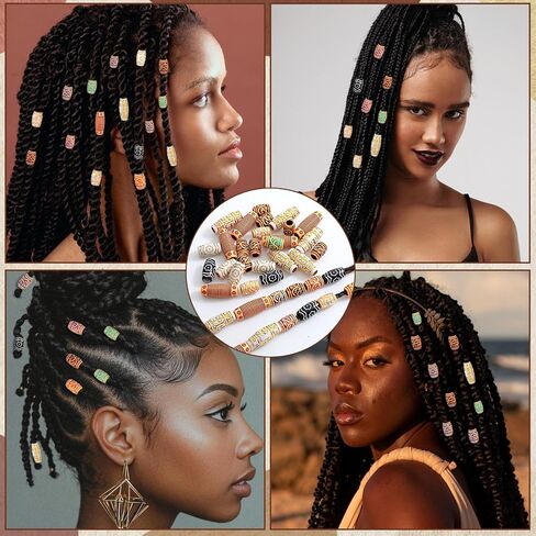38Pcs Wooden Hair Beads for Braids and Dreadlocks, Loc Jewelry Bead for Black Women and Men, Multi Shape Beads for Necklace Bracelet Hair DIY Craft Handmade Decoration Dreadlock Accessories in Saudi Arabia