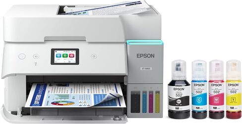 Epson EcoTank ET-4950 Wireless All-in-One Color Supertank Printer with up to 3 Years of Ink, Refillable Tanks, Perfect for Office, 18 PPM, 2.4" Color Touchscreen, Auto Document Feeder – White in Saudi Arabia
