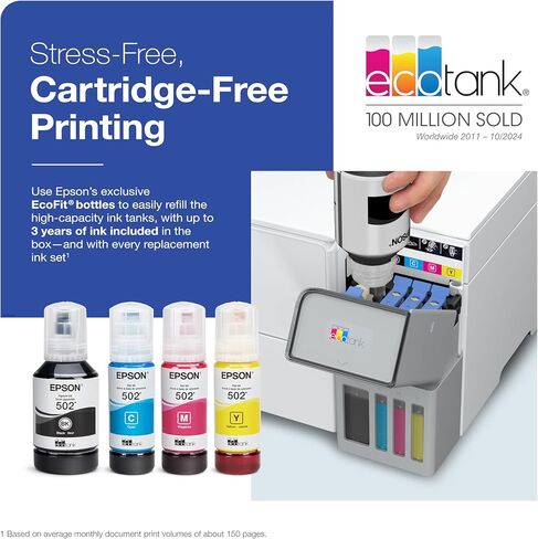 Epson EcoTank ET-4950 Wireless All-in-One Color Supertank Printer with up to 3 Years of Ink, Refillable Tanks, Perfect for Office, 18 PPM, 2.4" Color Touchscreen, Auto Document Feeder – White in Saudi Arabia