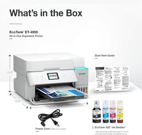 Epson EcoTank ET-4950 Wireless All-in-One Color Supertank Printer with up to 3 Years of Ink, Refillable Tanks, Perfect for Office, 18 PPM, 2.4" Color Touchscreen, Auto Document Feeder – White in Saudi Arabia