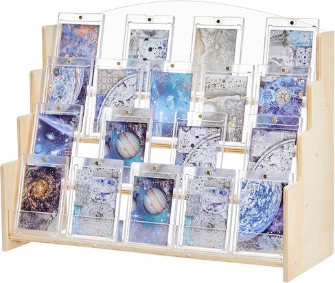 Chunful 4-Tier Trading Cards Display Stand 16.5" Magnetic Graded Sports Card Holder Display Stand Frame Graded Baseball Collection Storage Case for Baseball Game, Wood in Saudi Arabia