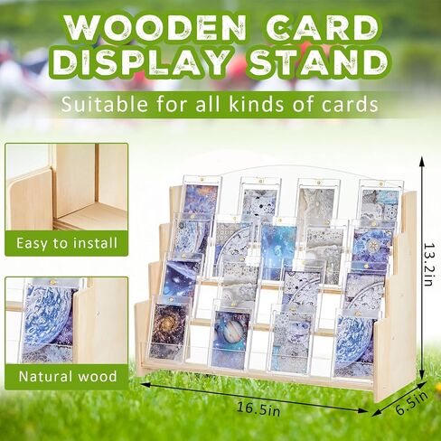 Chunful 4-Tier Trading Cards Display Stand 16.5" Magnetic Graded Sports Card Holder Display Stand Frame Graded Baseball Collection Storage Case for Baseball Game, Wood in Saudi Arabia