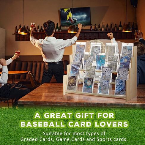Chunful 4-Tier Trading Cards Display Stand 16.5" Magnetic Graded Sports Card Holder Display Stand Frame Graded Baseball Collection Storage Case for Baseball Game, Wood in Saudi Arabia